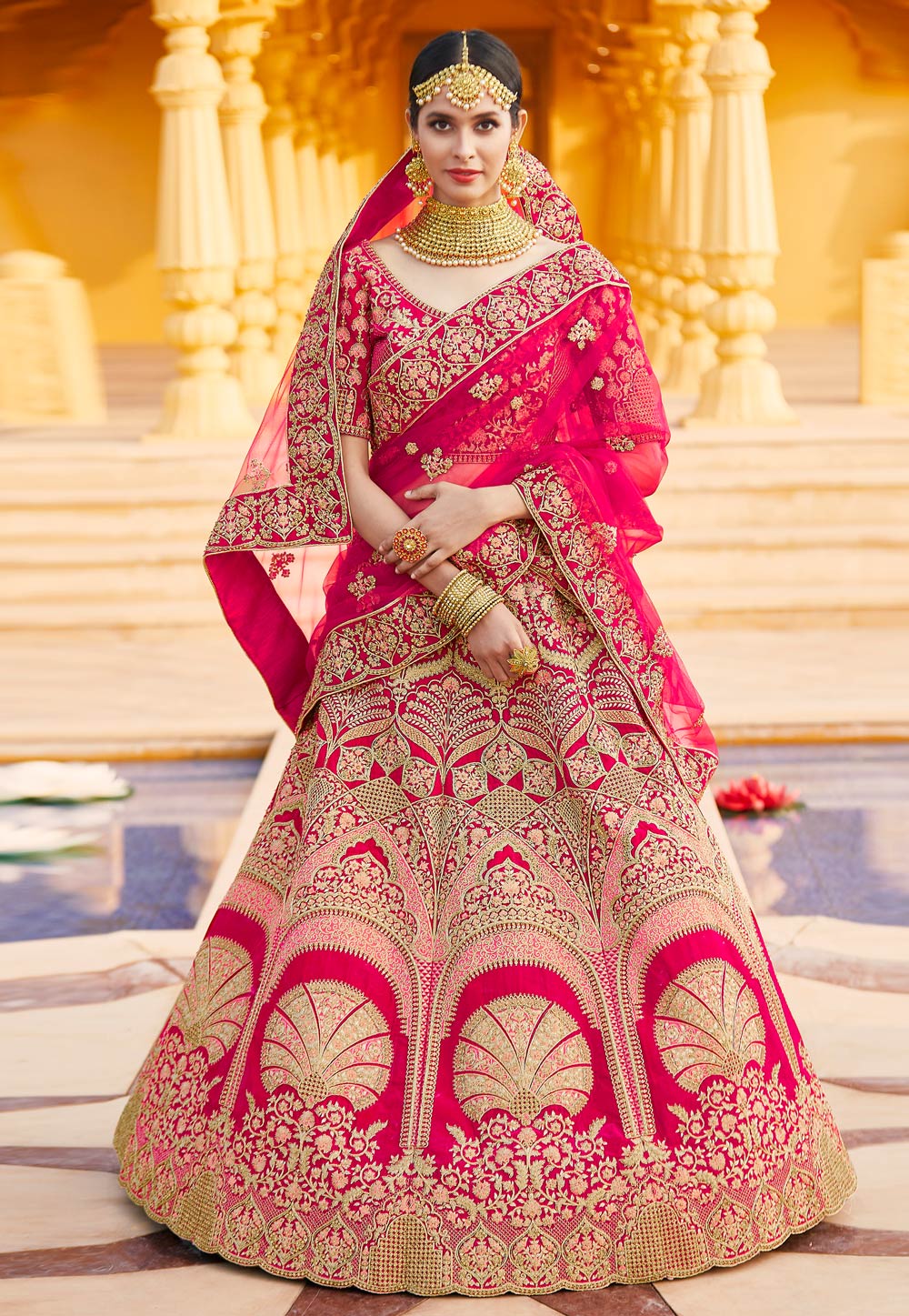 Pink velvet bridal lehenga choli 8301