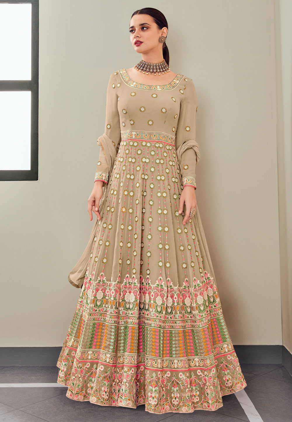 Semi-Stitched Georgette Long Gown Style Anarkali Suit at Rs 1395 in Surat