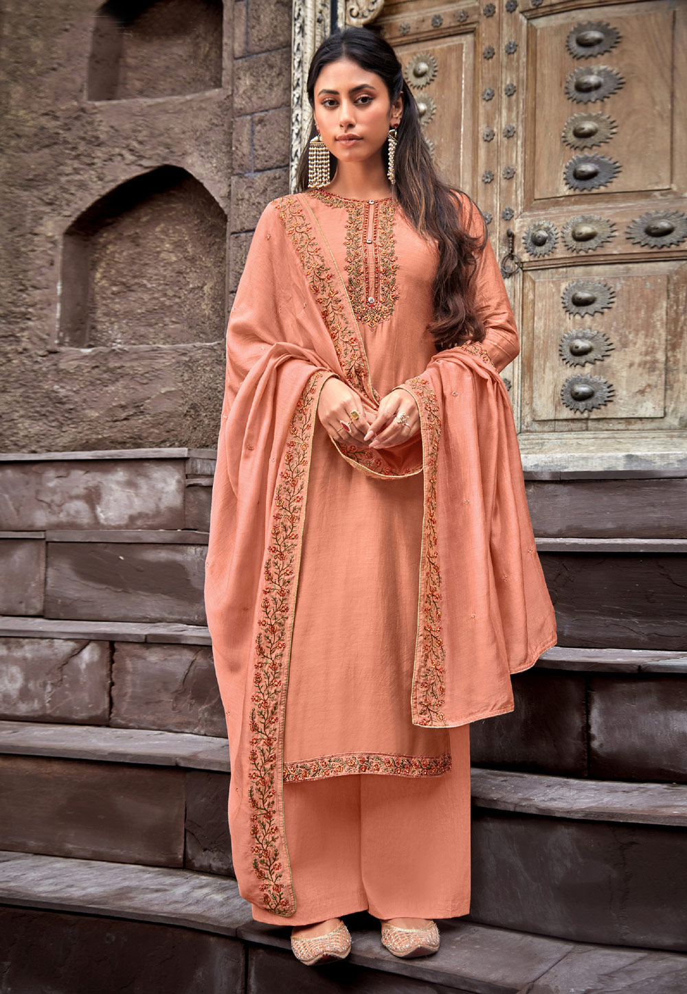 Peach cotton silk palazzo suit 1874