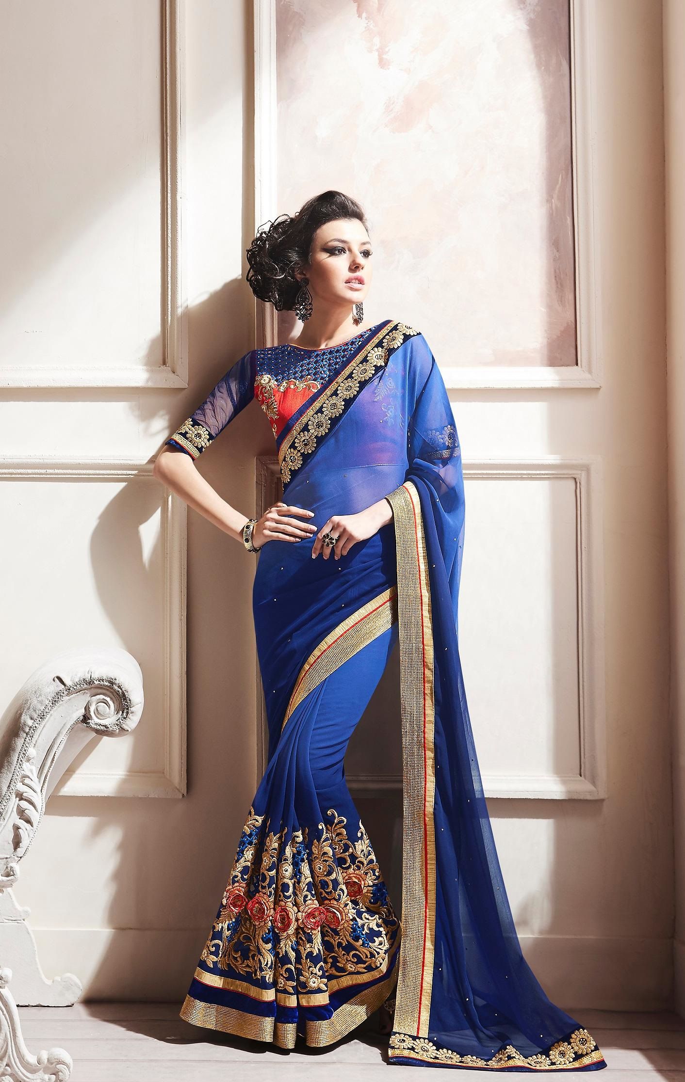 Ink Blue and Red Pure Handloom Tussar Ghicha Silk Saree for Online Shopping  PJBSH18J006