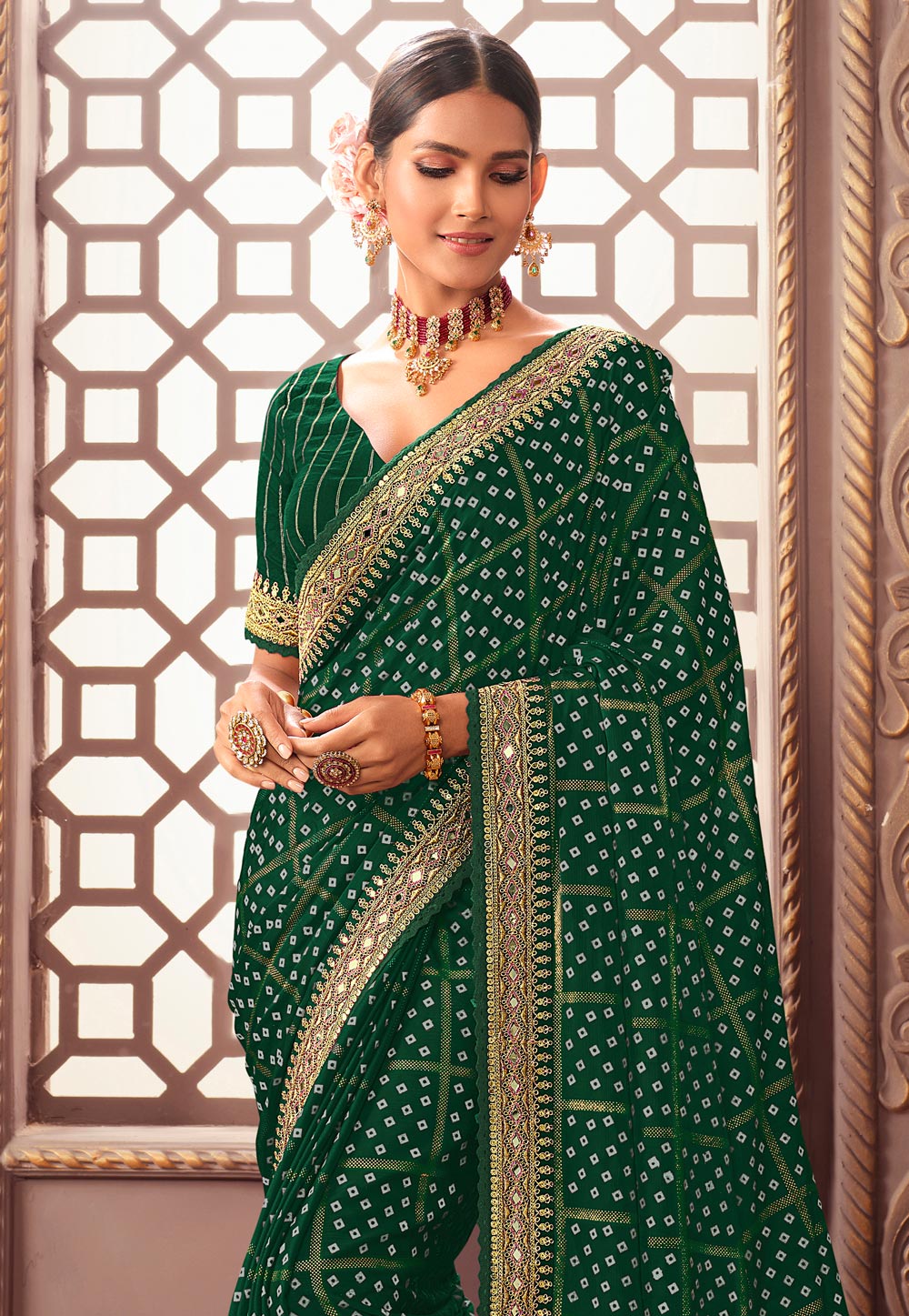 Silk Saree with blouse in Green colour 1201D