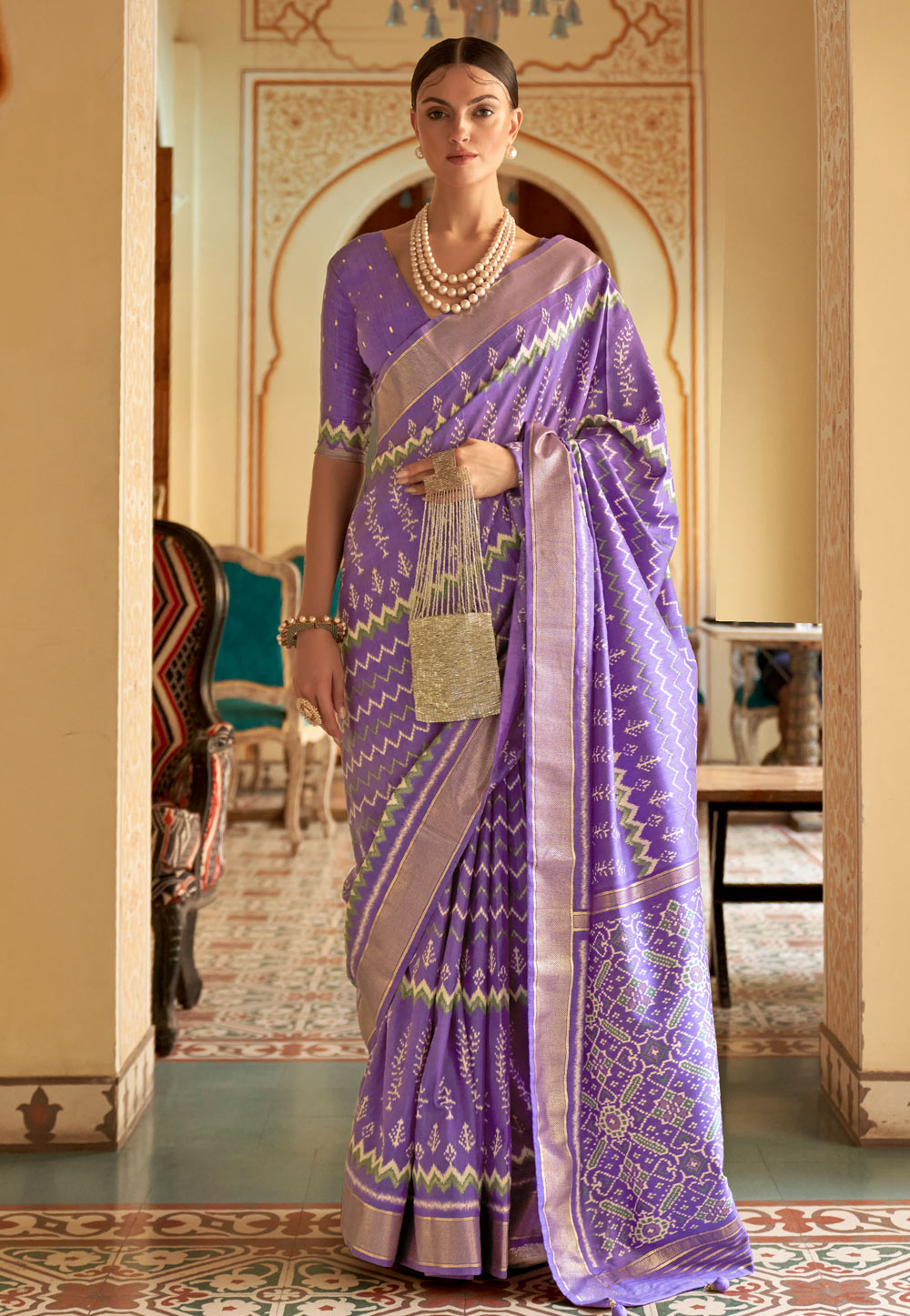 Elegant purple cotton Silk saree with beige embroidery motifs. – Sujatra