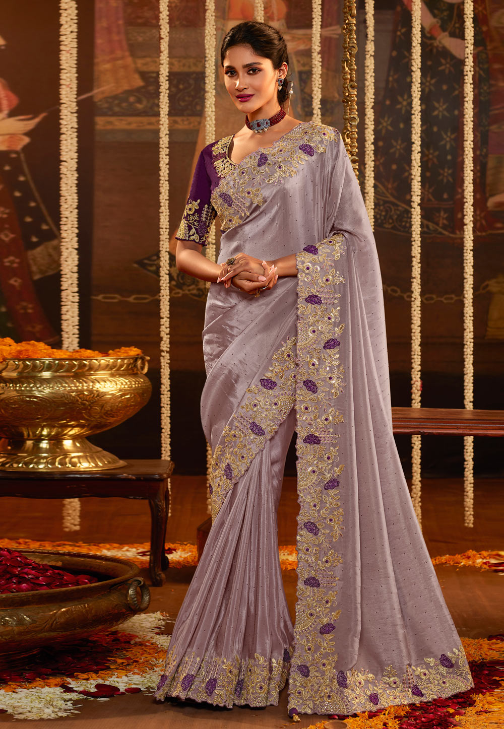 gevinst uendelig salut Viscose Saree with blouse in Light purple colour 7606
