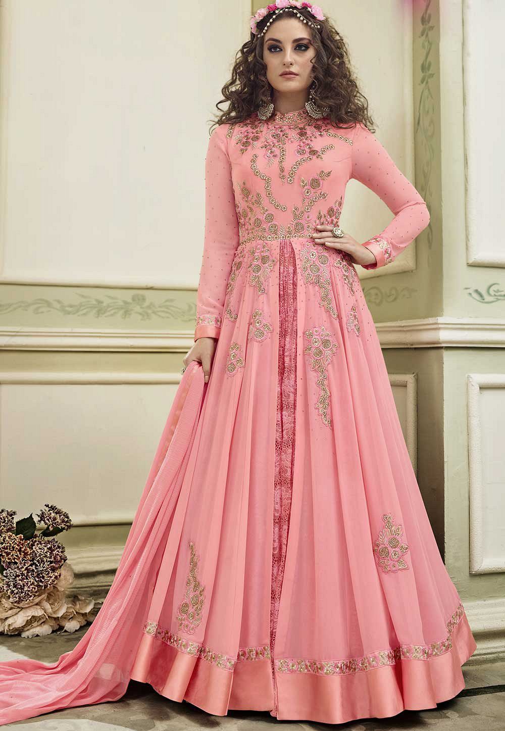 pink colour anarkali suit