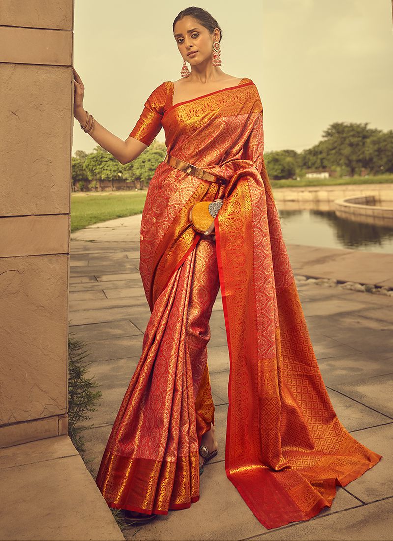 Sneha glows in an orange pattu saree at her daughter's Ayush Homam event! | Pink  blouse designs, Silk saree blouse designs patterns, Saree blouse designs