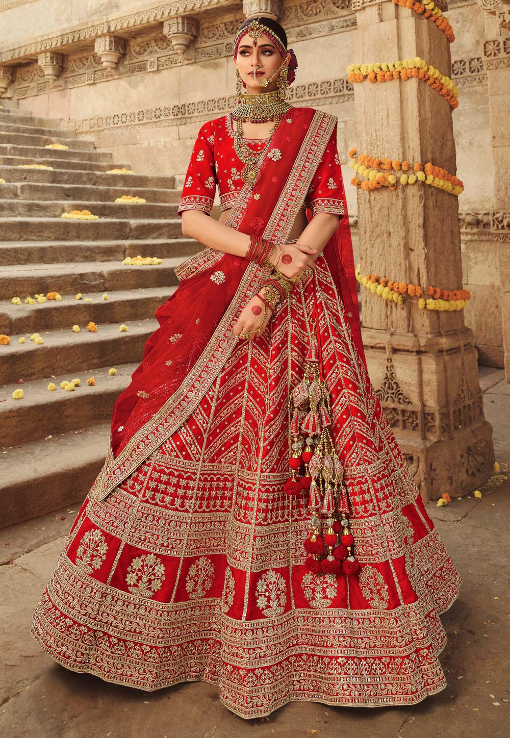 Maroon silk embroidered bridal lehenga choli 924A