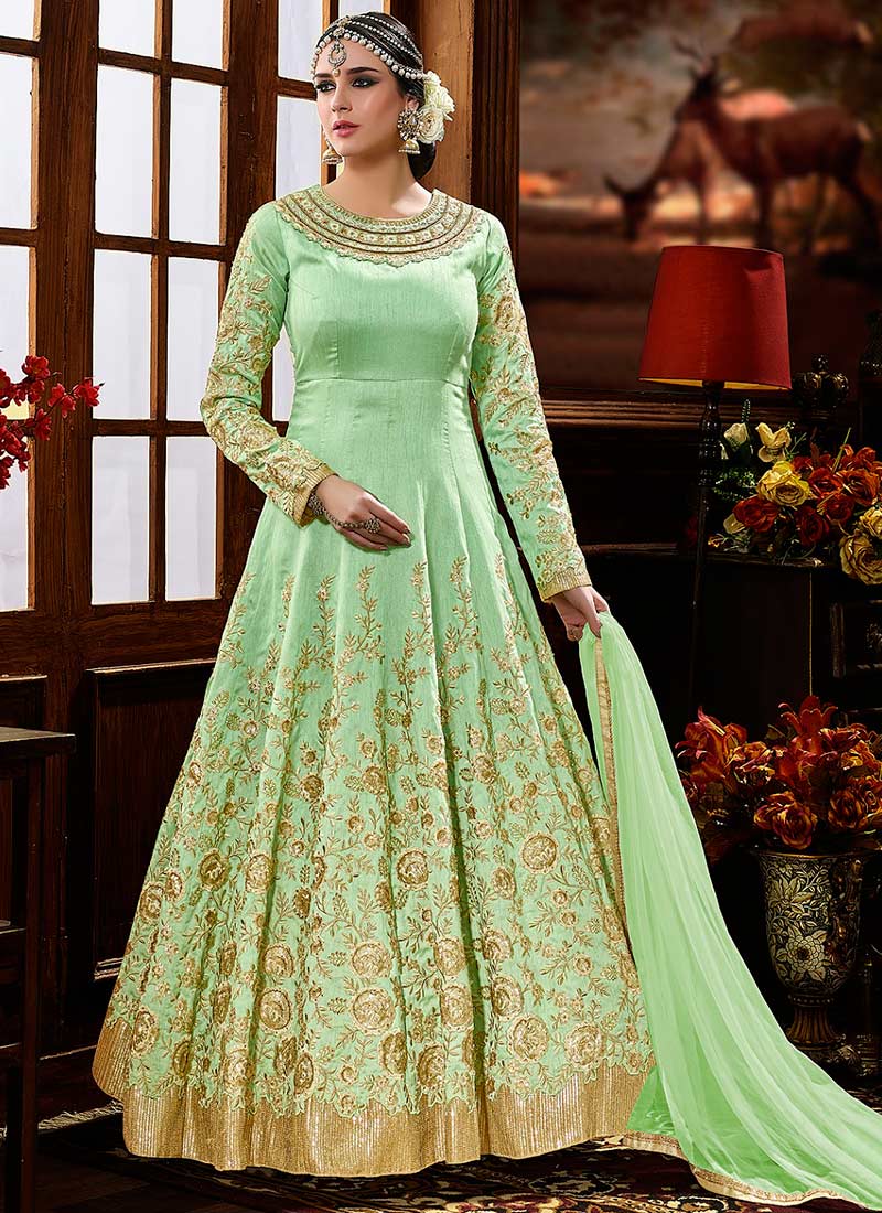 Buy Pista green silk wedding anarkali in UK, USA and Canada