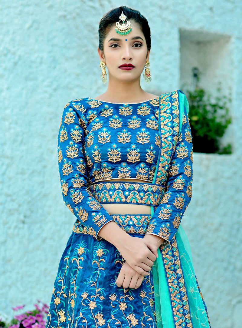 silk blue lehenga