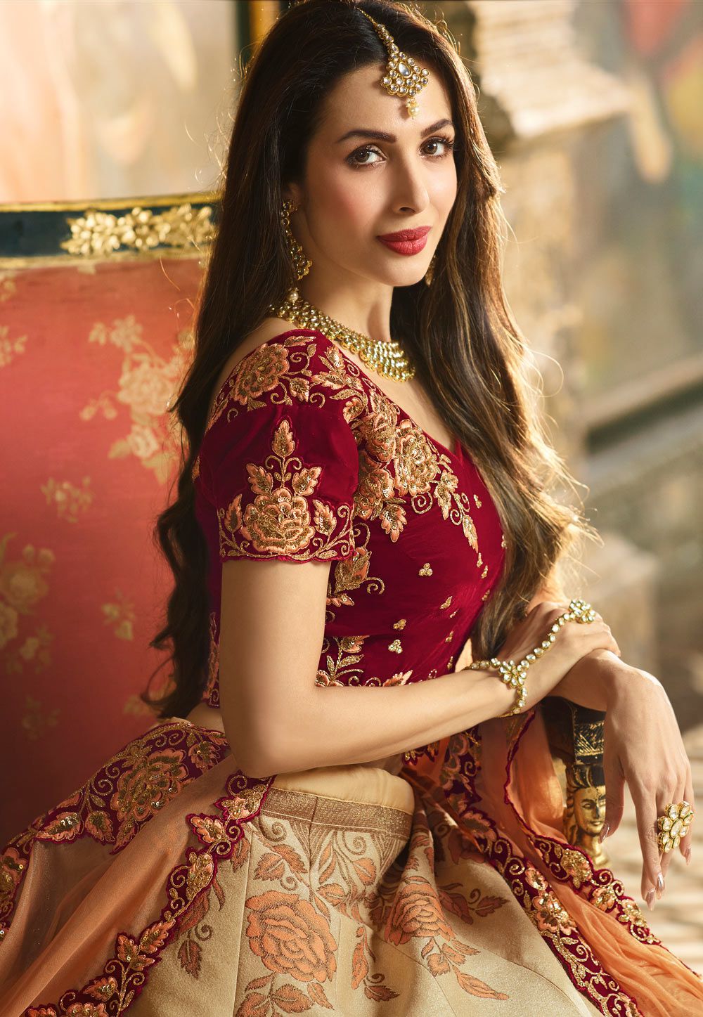 Buy Malaika Arora Khan Beige and maroon Indian wedding ...