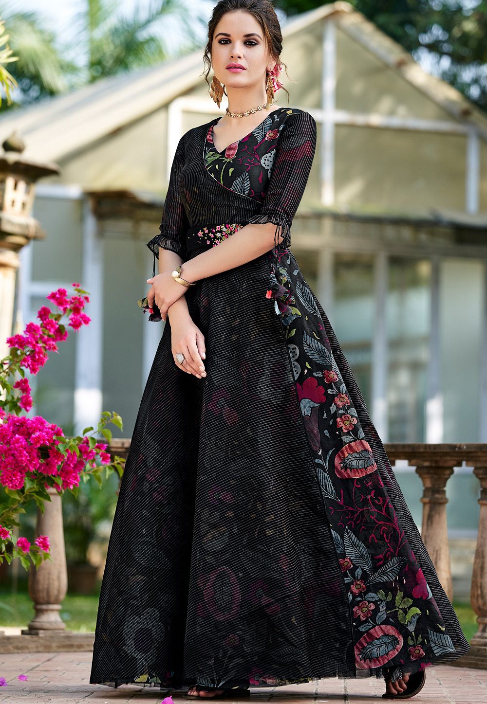 Buy Party Wear Gown - Georgette Pretty Black Sequins & Thread Gown –  Empress Clothing