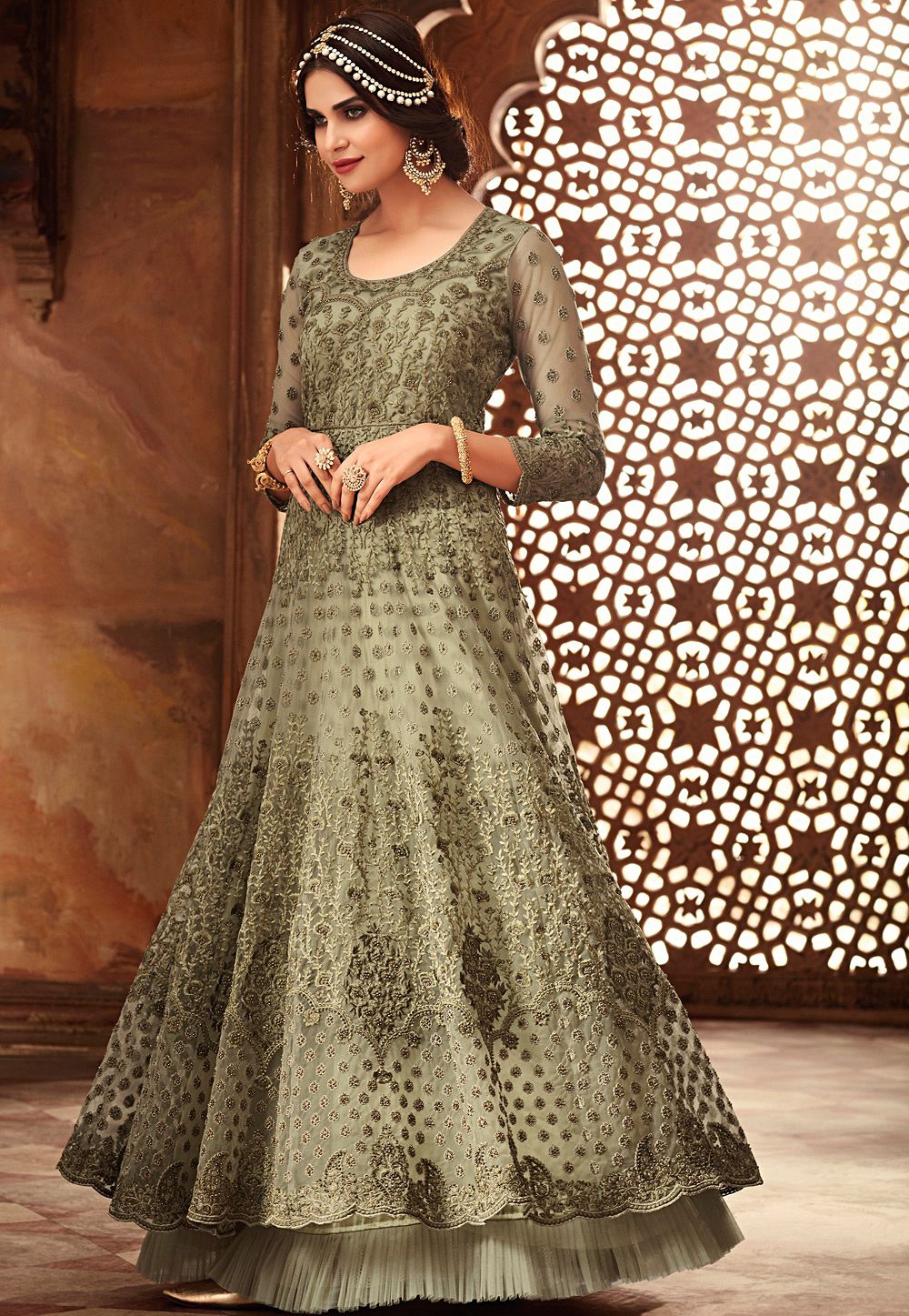 pastel green anarkali