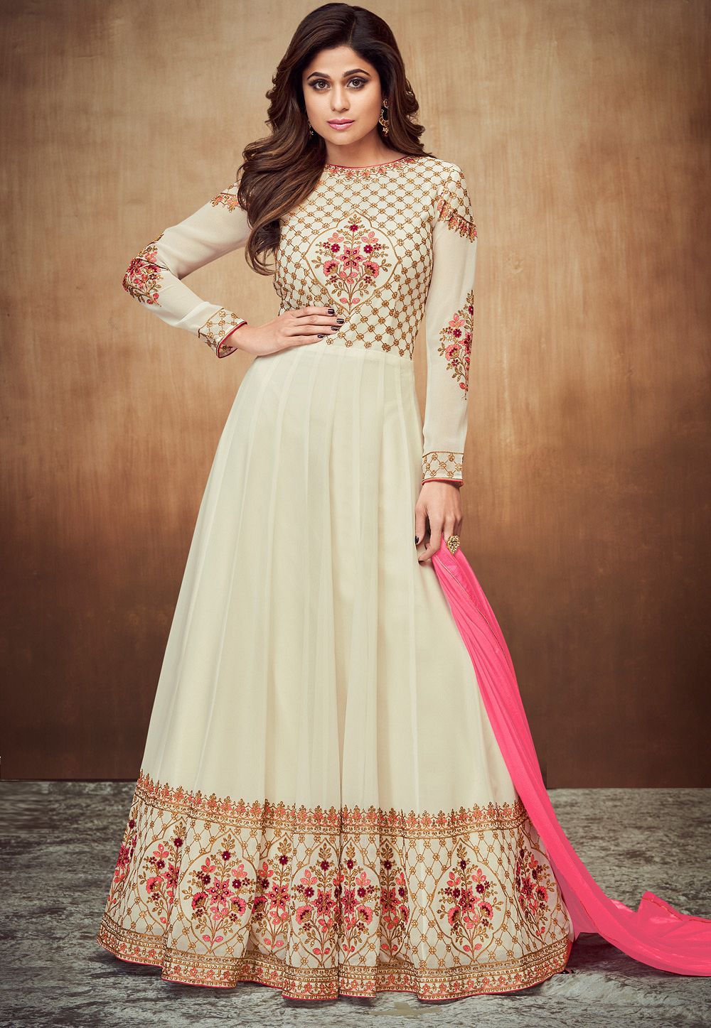 white anarkali party wear