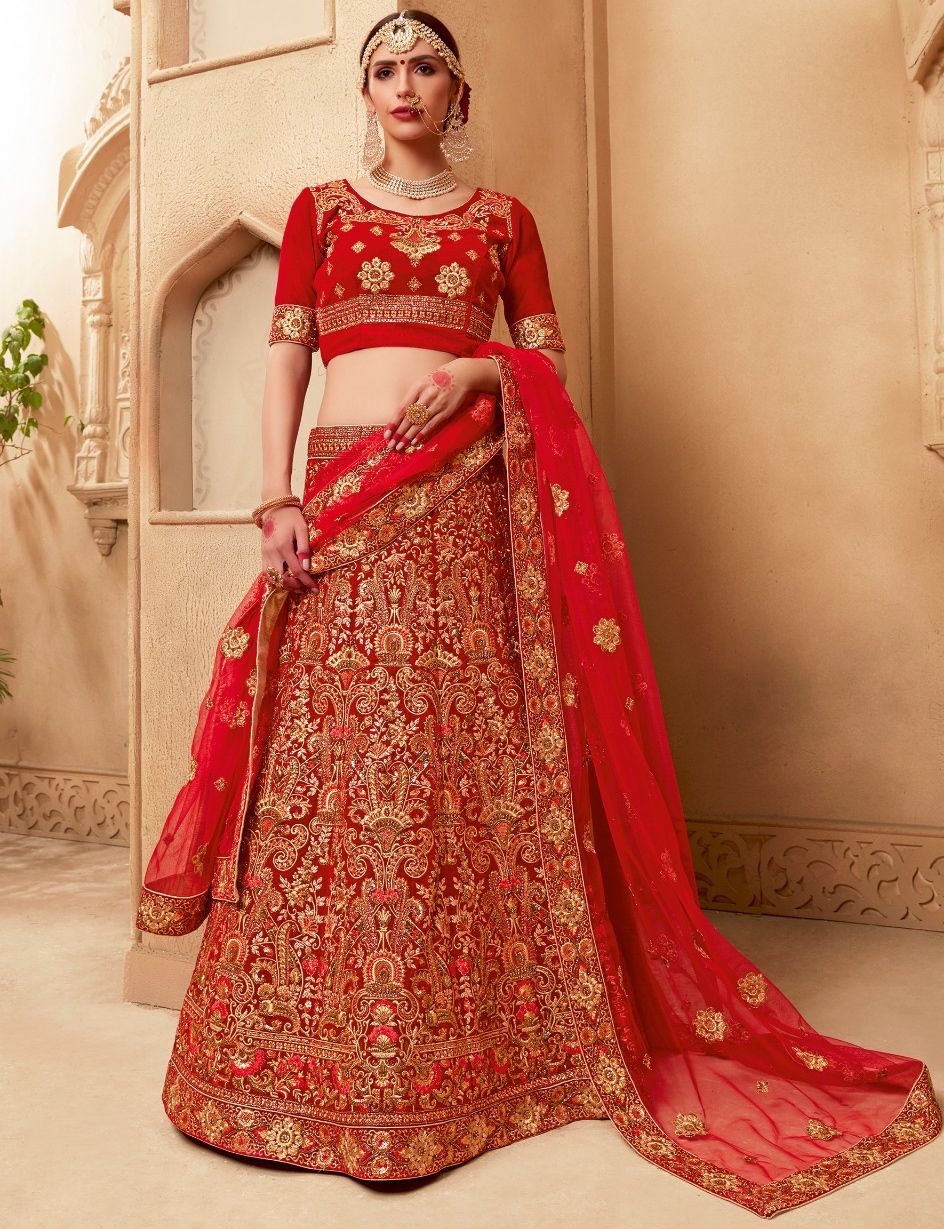 traditional red wedding lehenga