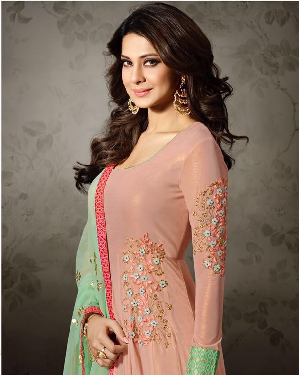 Buy Jennifer Winget peach lycra anarkali in UK, USA and Canada