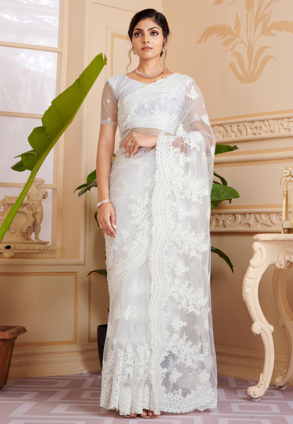 Wedding saree white colour discount