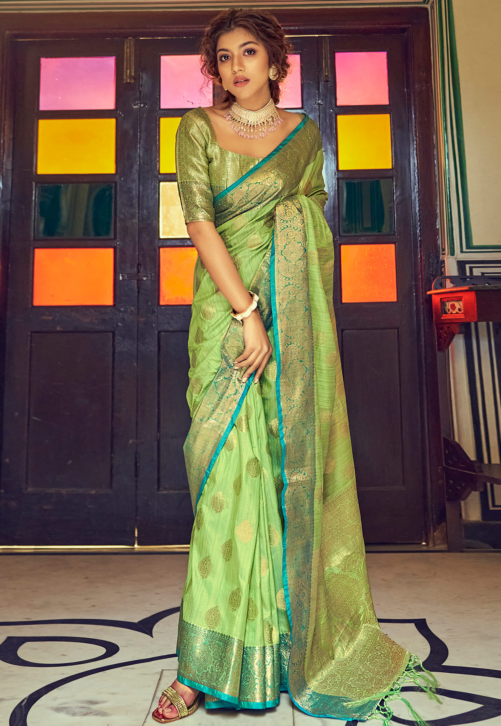 Green colour pattu clearance wedding sarees
