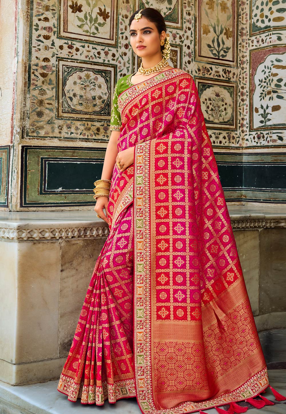 Red Color Printed Saree With Heavy Blouse