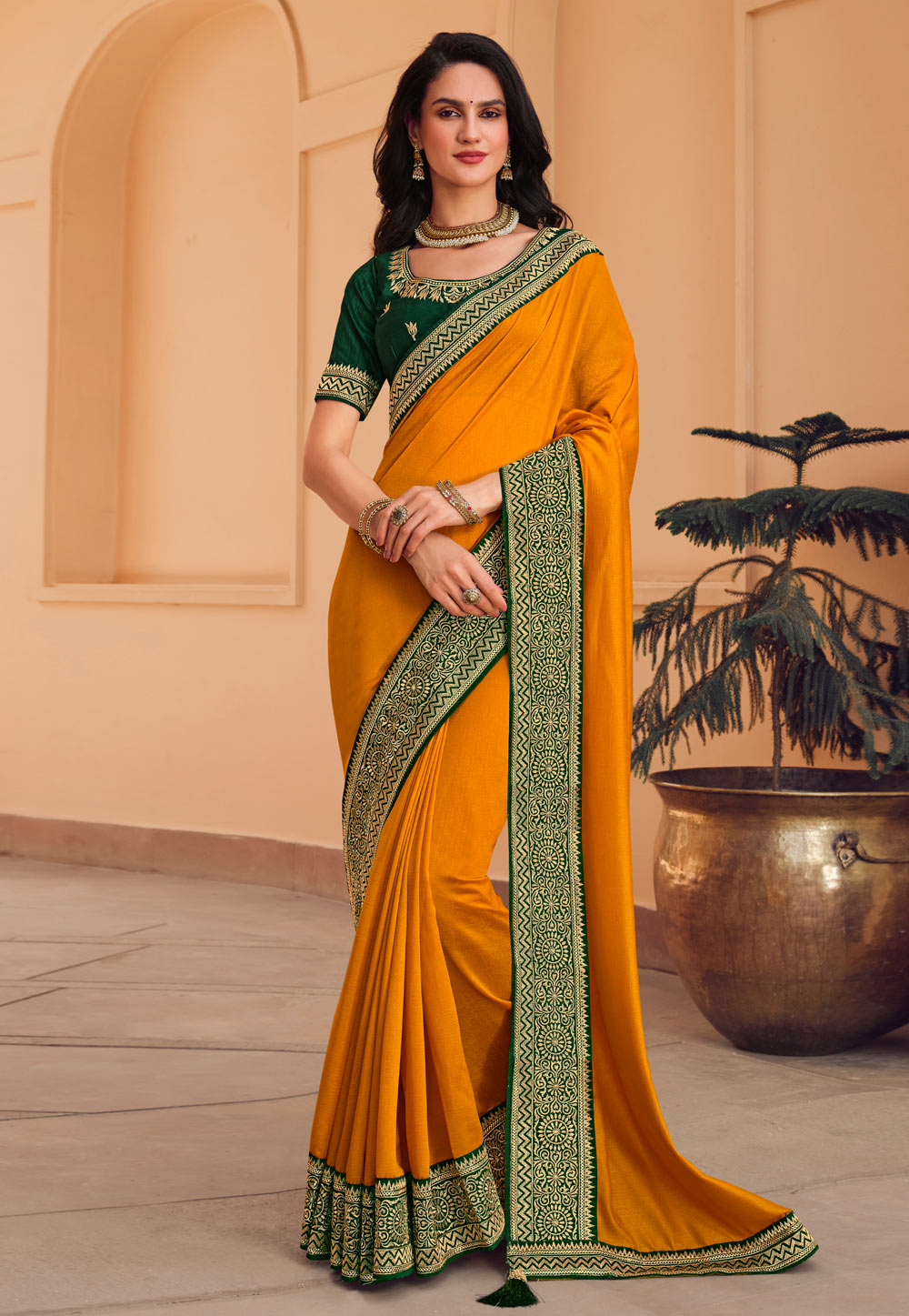 Sunglow Yellow Without Zari Pure Kanchipuram Silk Saree– Clio Silks