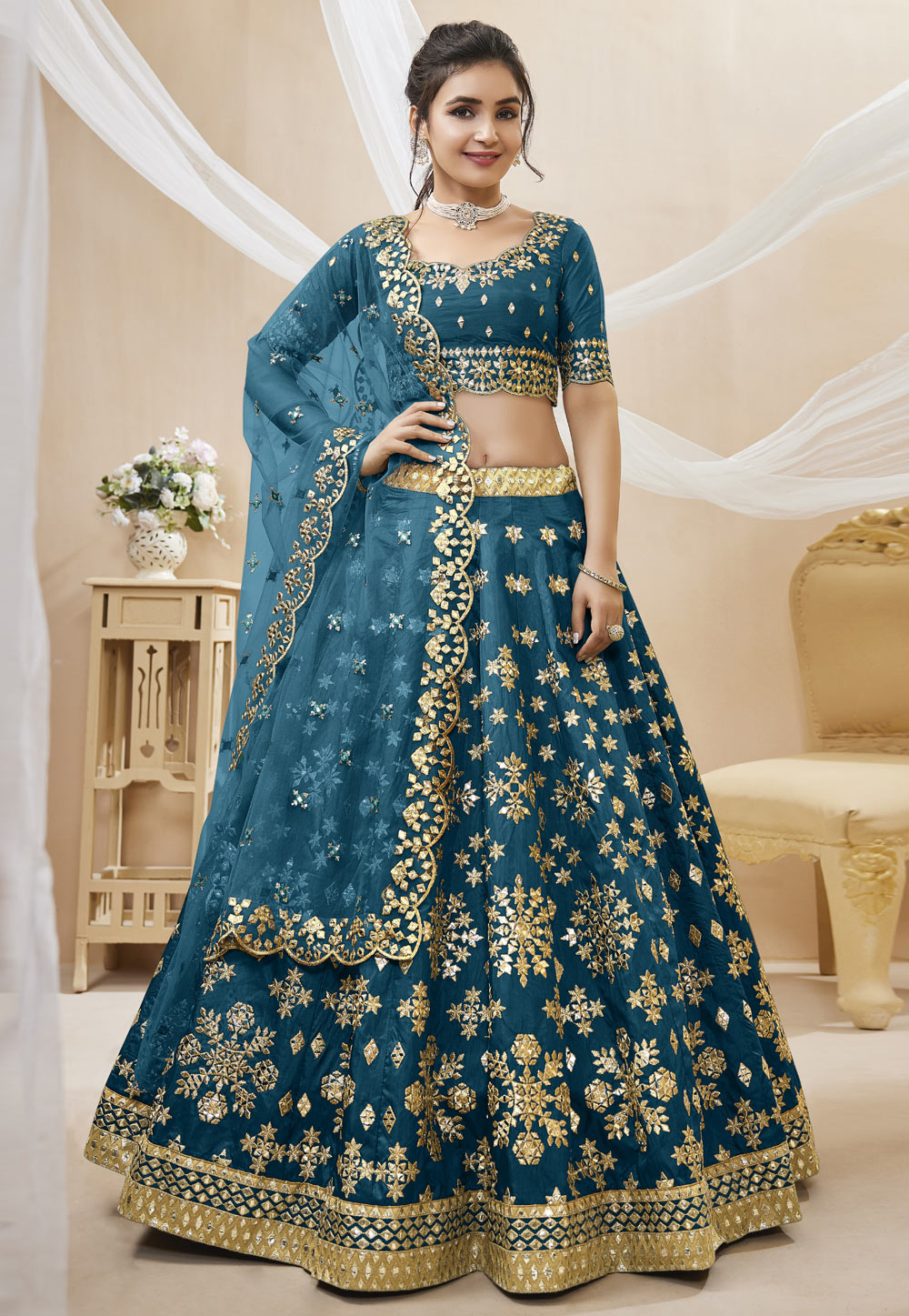 Blue Art Silk Floral Embroidered Bridal Lehenga Choli Latest 3239LG03