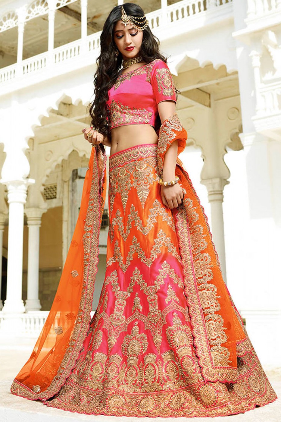 orange colour ghagra choli