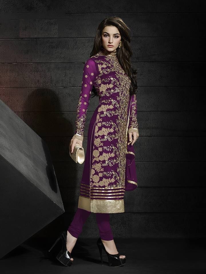 Deep Purple Crystal Embroidered Churidar Suit | Colour combination for  dress, Salwar neck designs, Pretty dresses