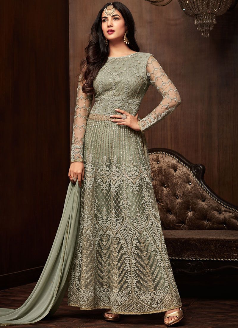 Buy Bollywood Sonal Chauhan Green net wedding anarkaliin UK, USA and Canada