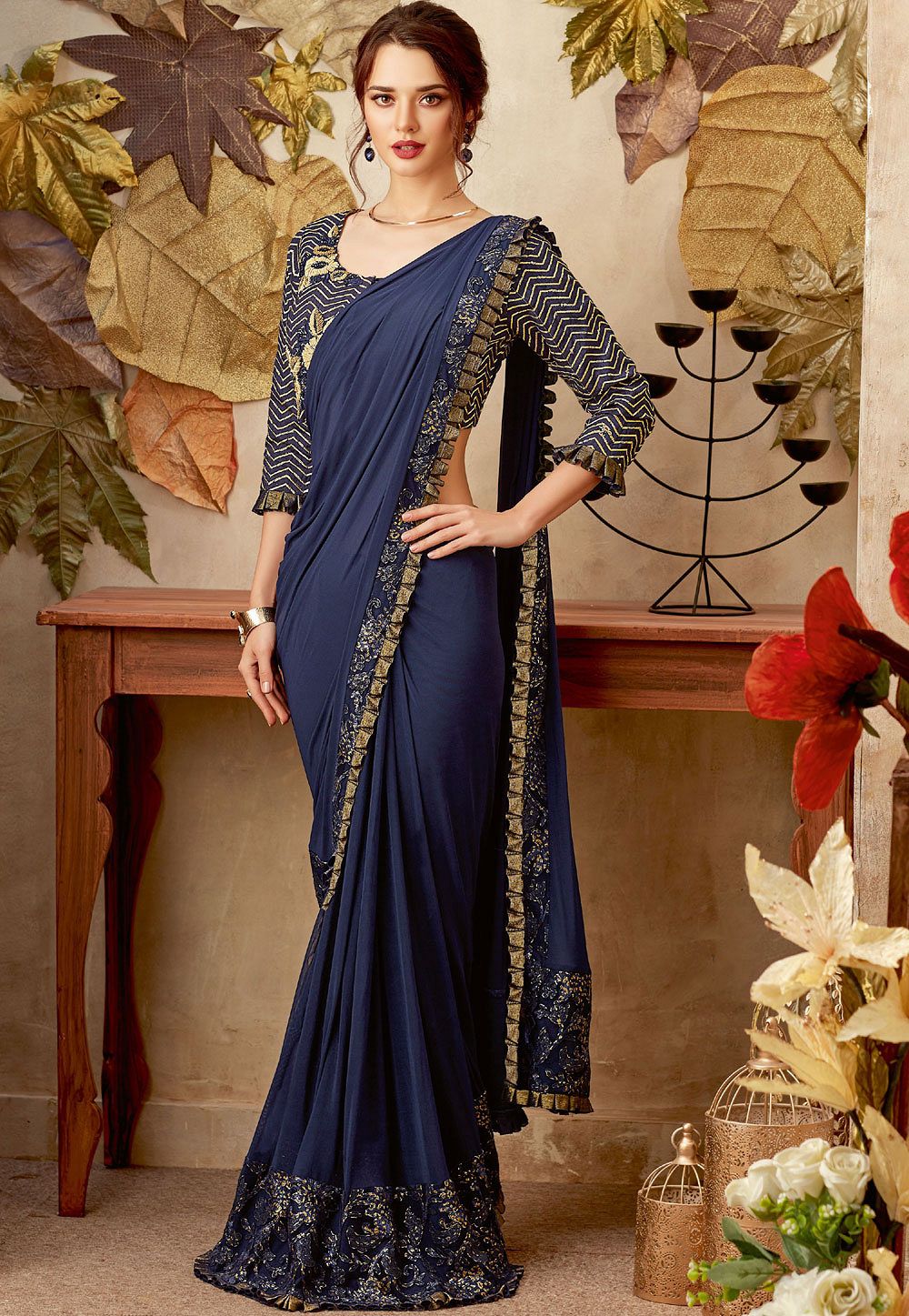 blue party wear gown