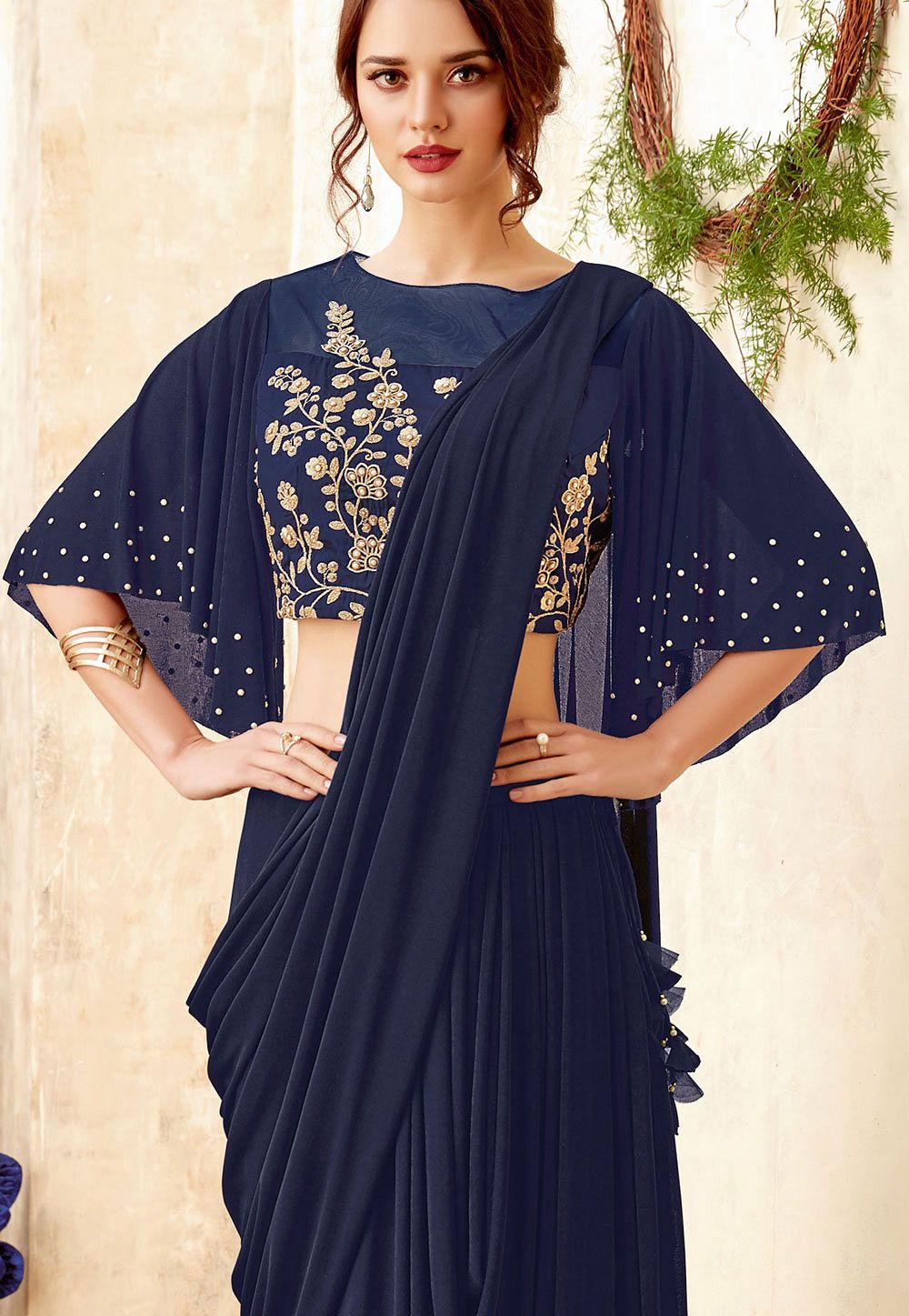 Buy Navy blue designer party wear saree in UK, USA and Canada