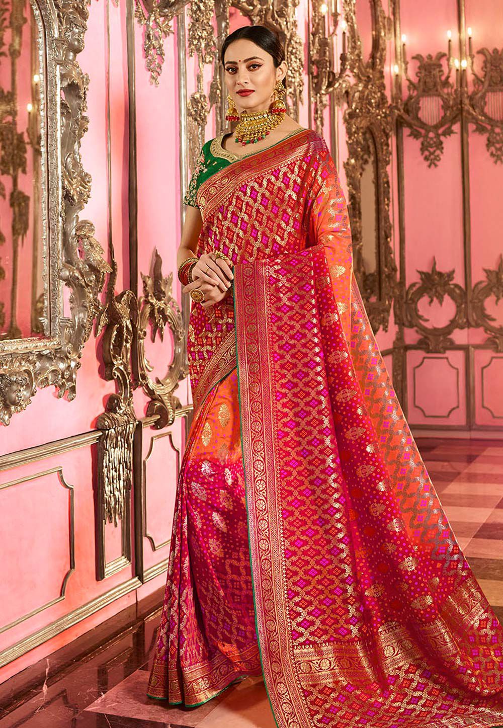red wedding saree