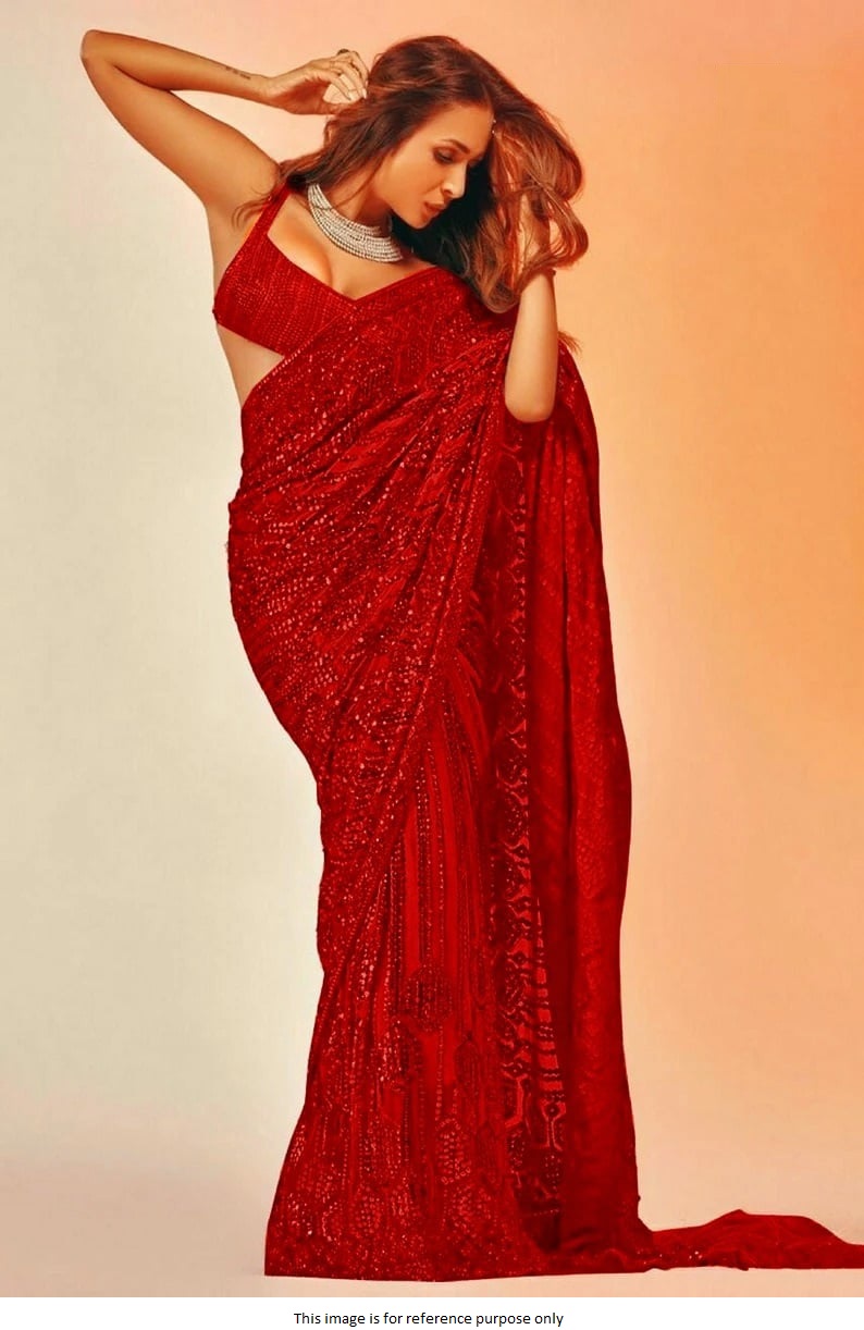 Buy Bollywood Malaika Arora khan inspired red sequins saree in UK, USA and Canada