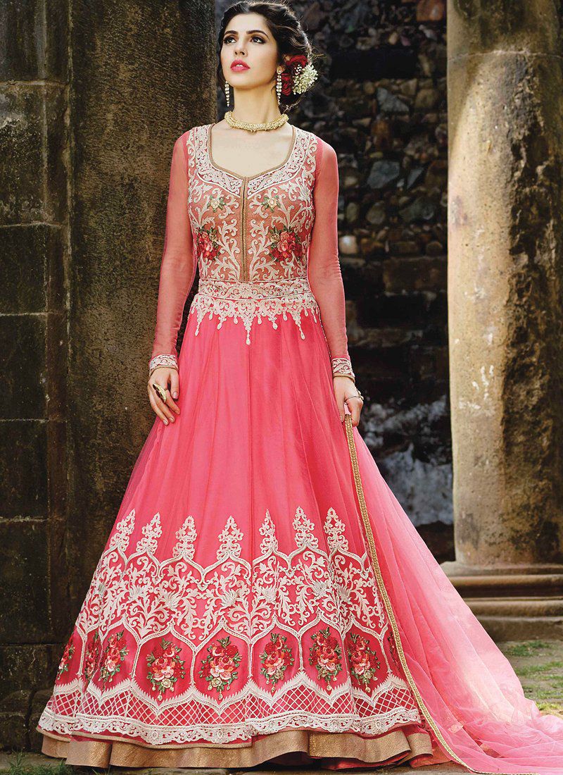 Buy Pink color net party wear Ghagra suit in UK, USA and Canada