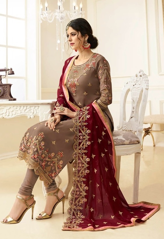 Beige georgette Indian wedding straight cut churidar 10003
