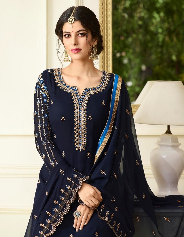 Blue georgette Indian wedding straight cut churidar 10004