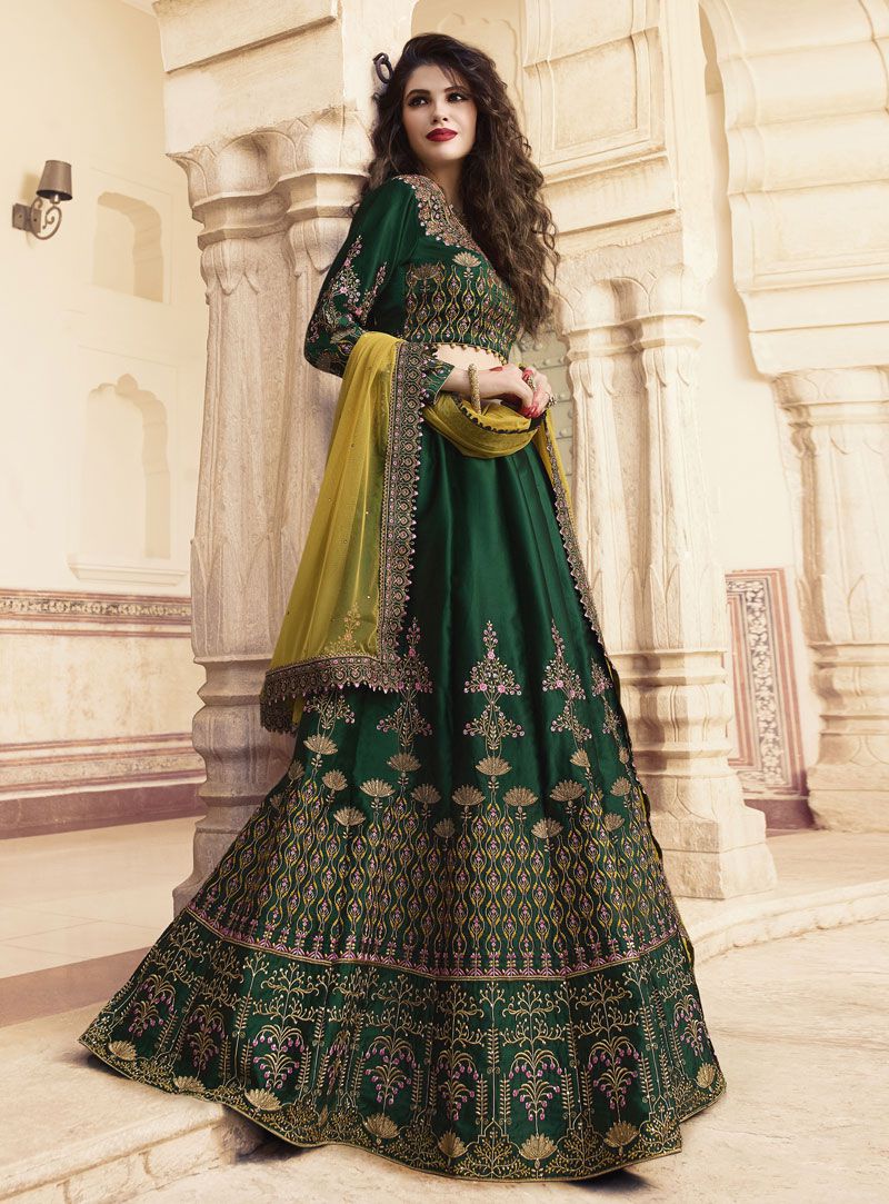 Dark Green Golden Designer Wedding Lehenga Choli