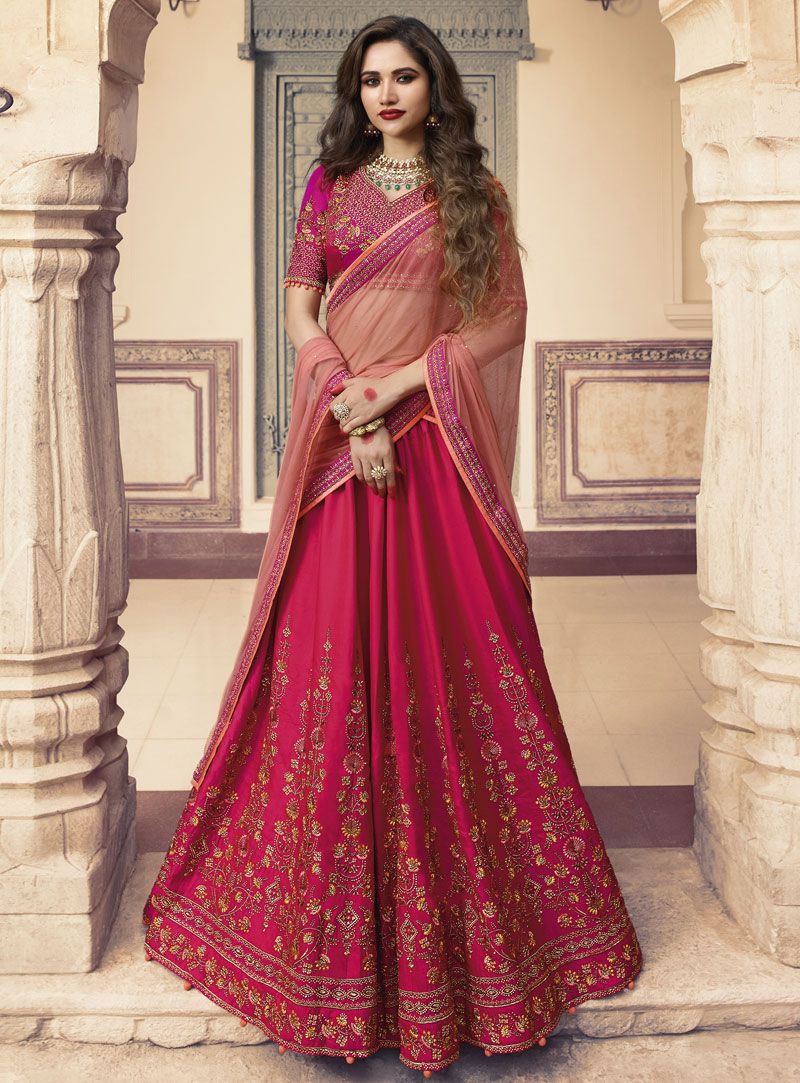 Dark Pink Silk Indian Wedding Wear Lehenga Choli