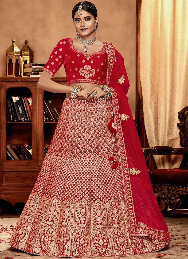 bridal lehenga dark red colour