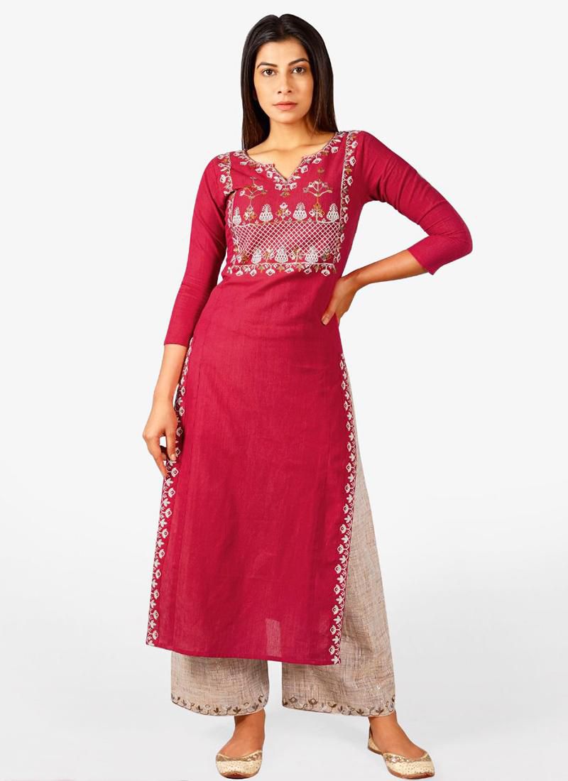 Buy Red And White Cotton Straight Kurta Palazzo Suit Set (Kurta, Cross Yoke  Salwar, Dupatta, Mask) for INR1649.50 | Biba India