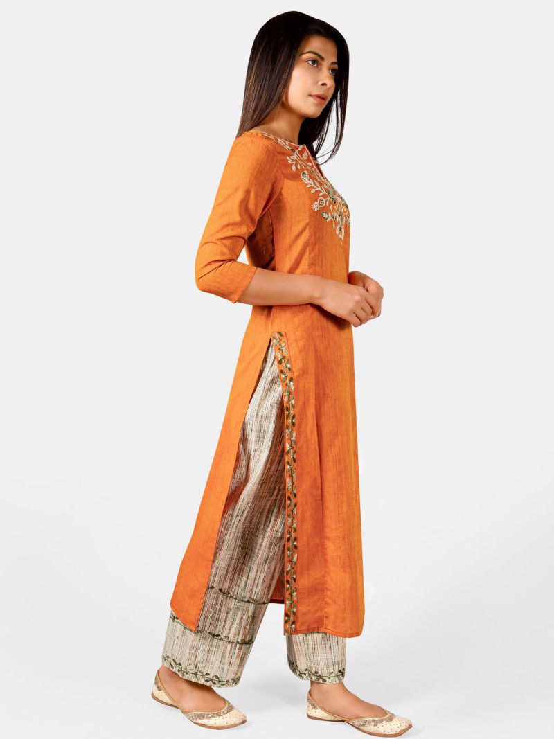 Buy White Cotton Solid V Neck Straight Cut Work Border Kurta With Palazzo  For Women by Kalakaari By Sagarika Online at Aza Fashions.