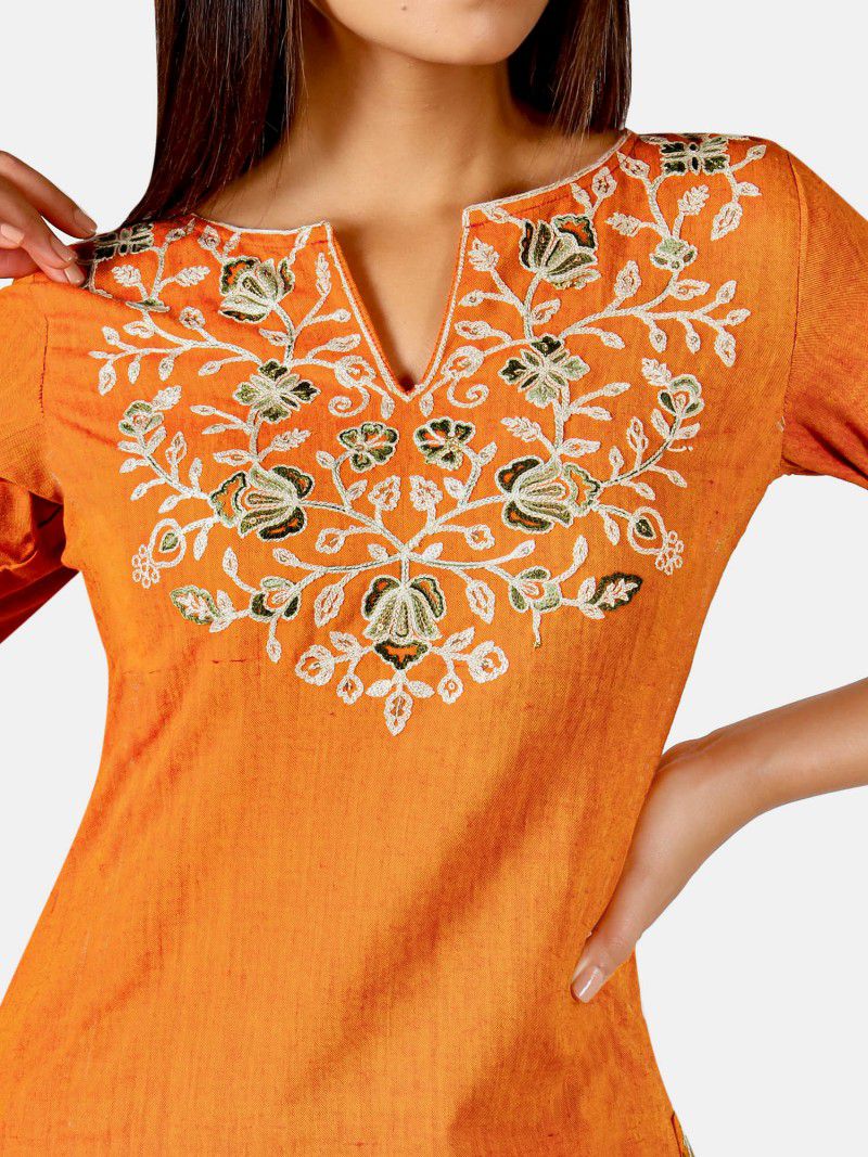 Shop Orange Pleated Kurta With Palazzo Co-ord Set - Jaipur Kurti