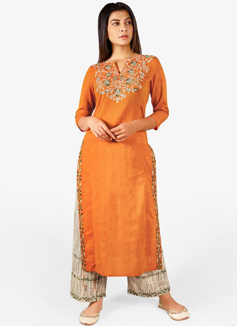 Orange Soft Mulmul Lucknowi Kurta Set Design by GENDAPHOOL at Pernia's Pop  Up Shop 2024