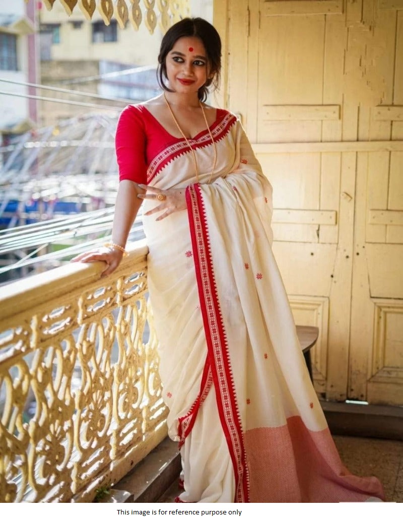 Buy Bollywood Model White and Red Bengali saree in UK, USA and Canada