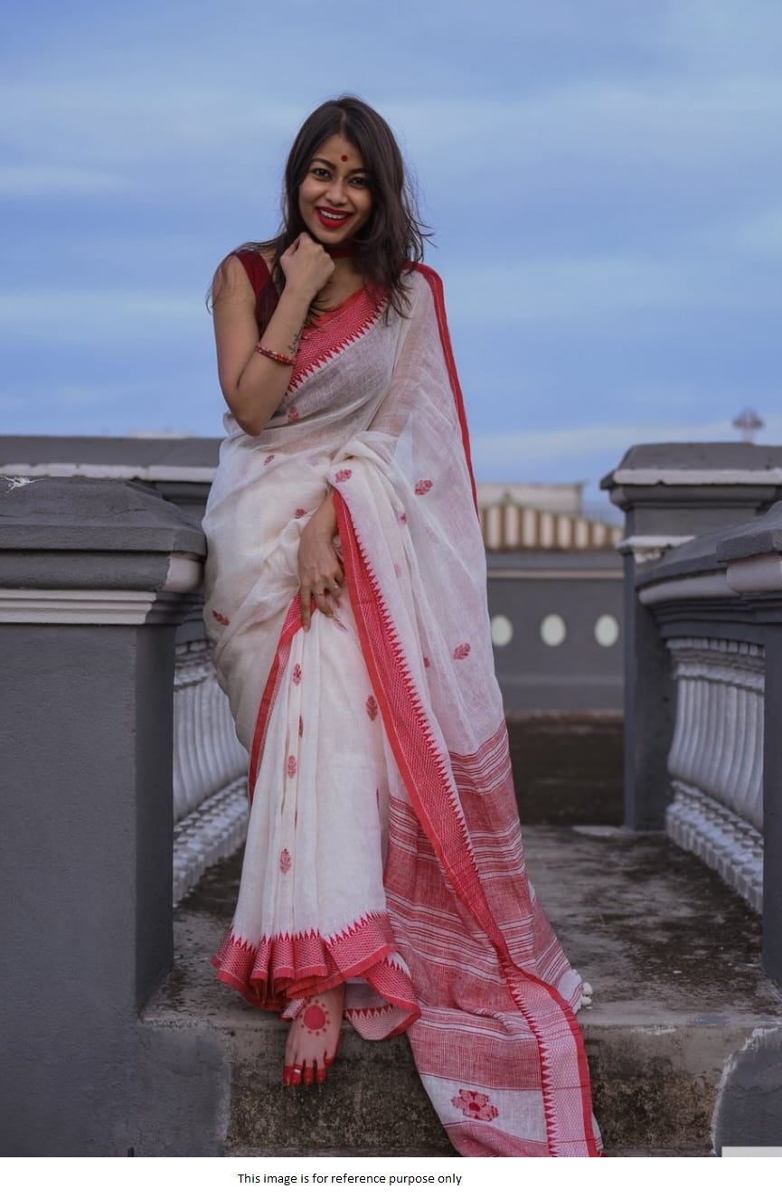 Buy Bollywood Model White and Red Bengali saree in UK, USA and Canada