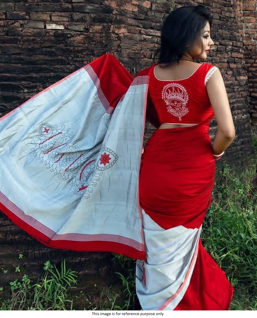 Buy Bollywood Model White and Red Bengali saree in UK, USA and Canada