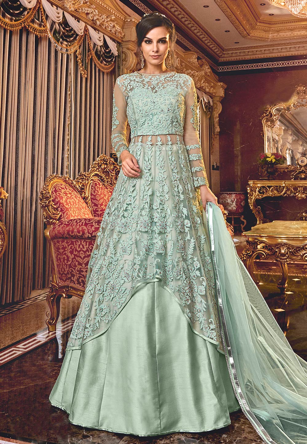 sea green bridal lehenga