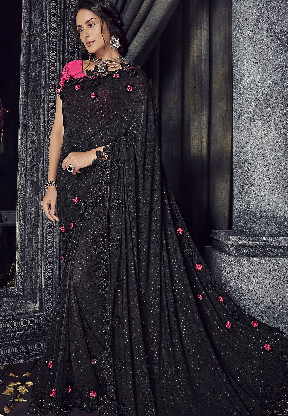 Buy Black Color net designer party wear ...