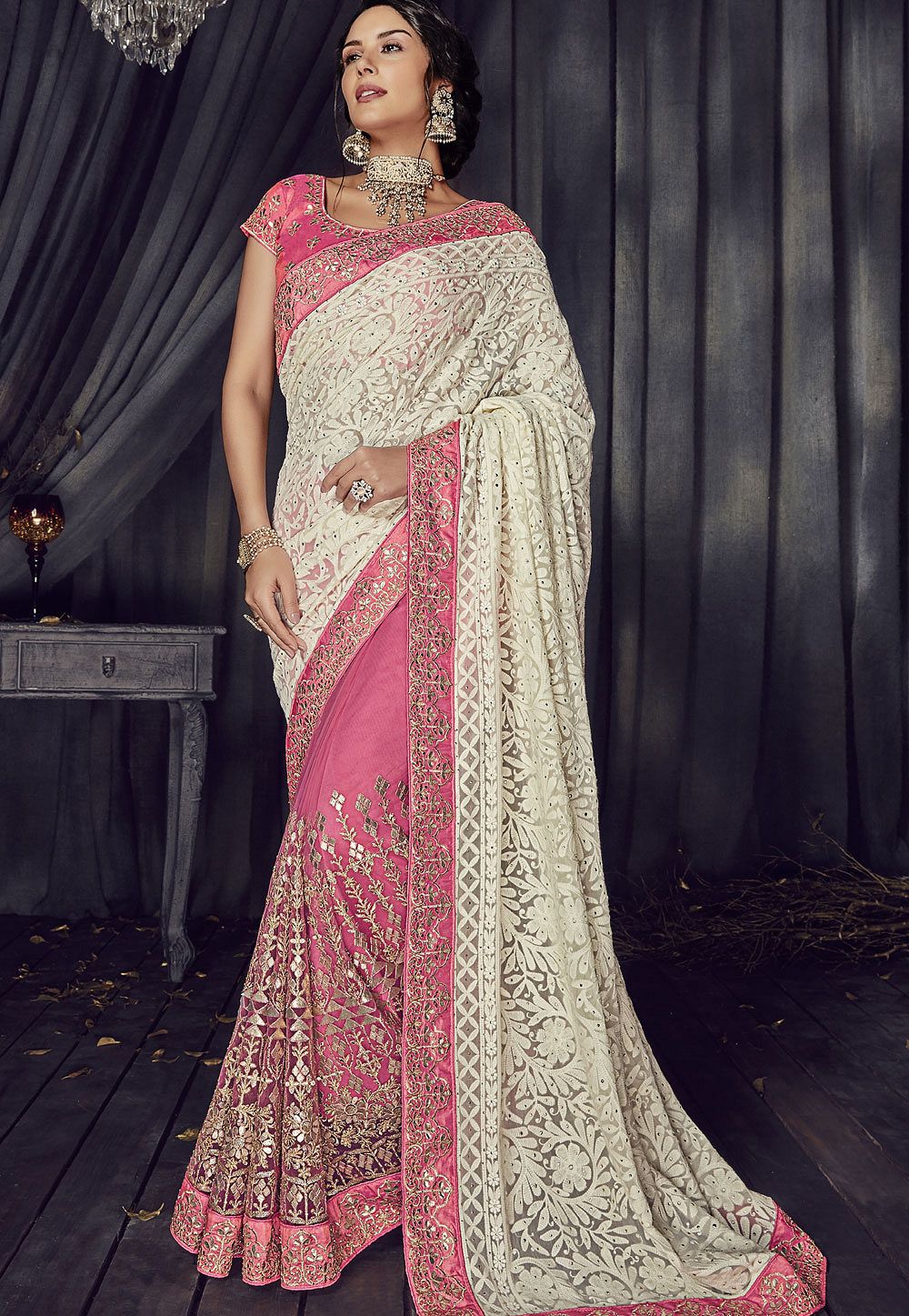 pink saree party wear