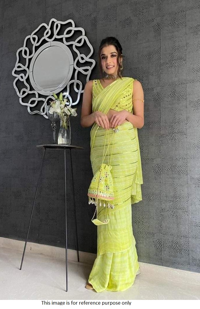 Buy Bollywood model Lemon green double sequins saree in UK, USA and Canada