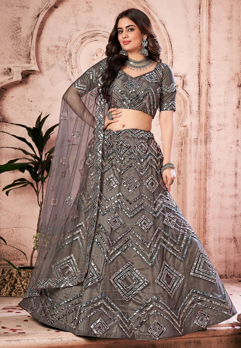 Grey ghagra choli hotsell