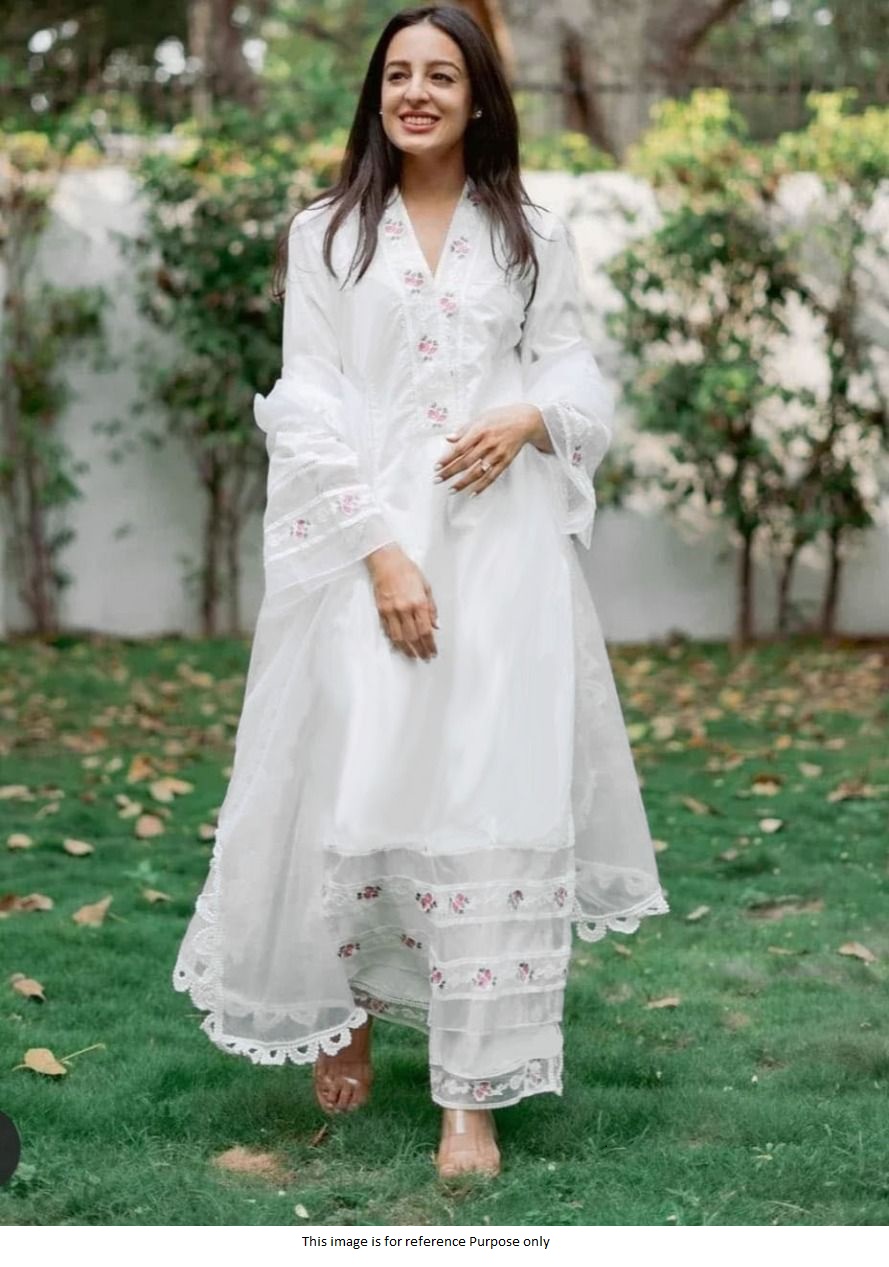 Fancy White Chikan Kurti Palazzo Set For Women at Rs.950/Piece in lucknow  offer by Veer Sons