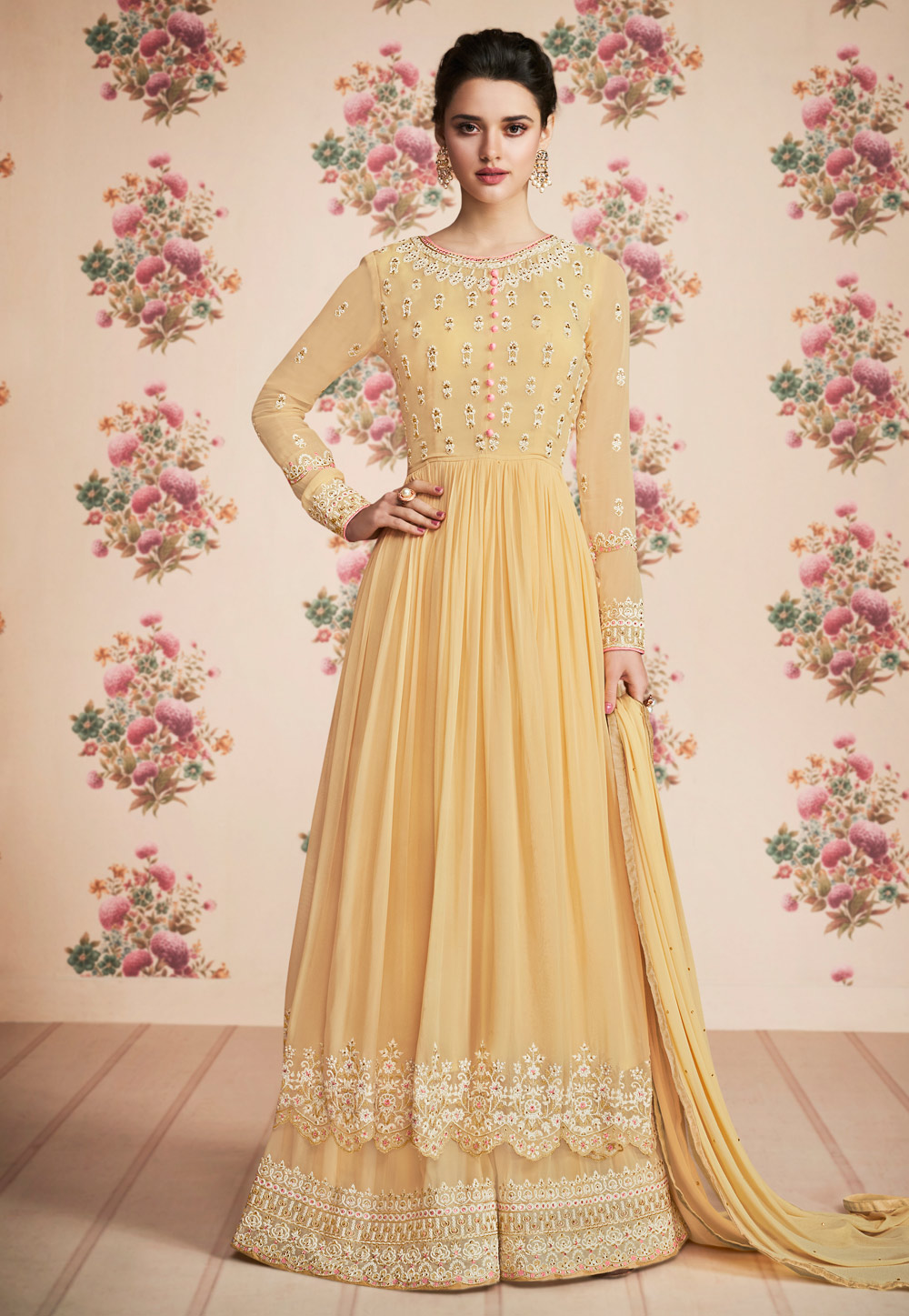 yellow long anarkali